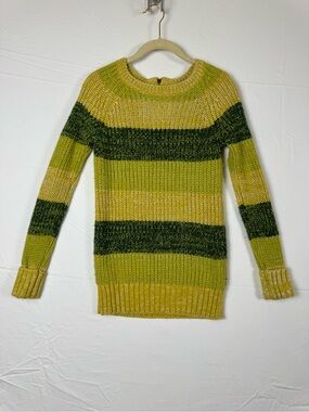 Striped Green Soft Fall Autumn Preppy Crewneck Sweater XS